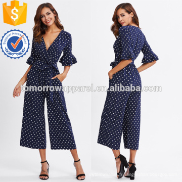 Bleu à plusieurs niveaux Trompette Manches Surplis Wrap Jumpsuit OEM / ODM Fabrication En Gros Mode Femmes Vêtements (TA7003J)